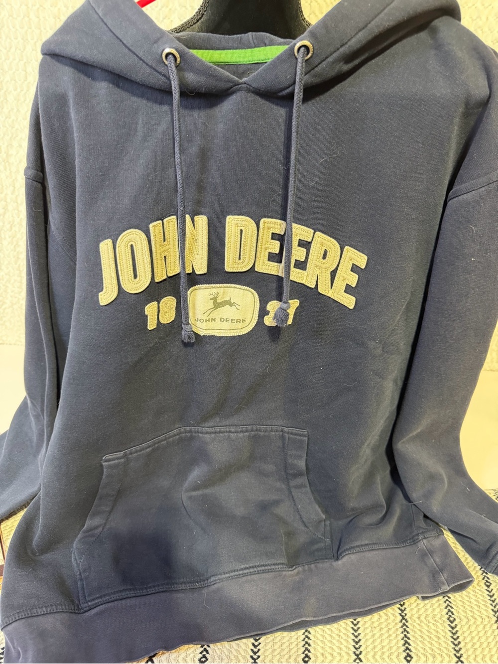 John Deere Navy Hoodie with Tan Logo